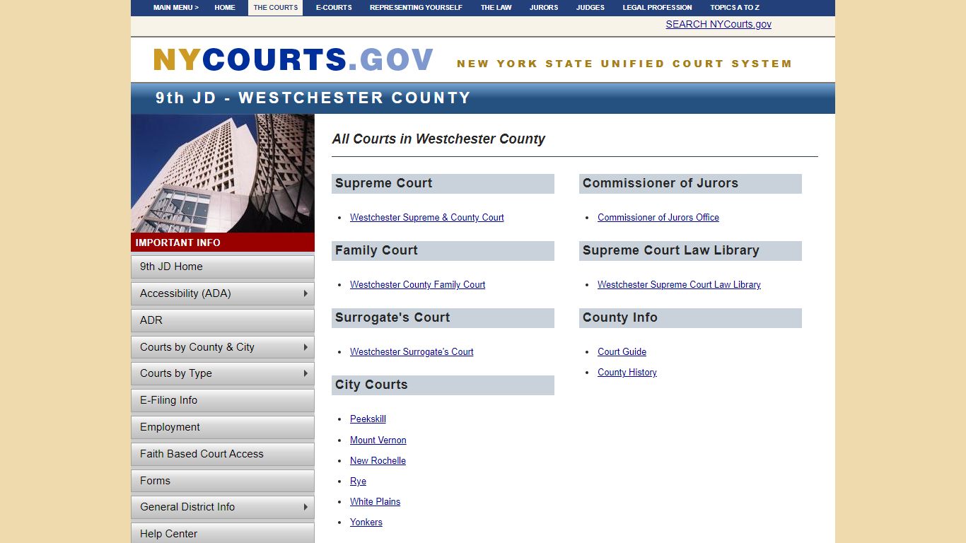 Westchester County - Homepage | NYCOURTS.GOV - Judiciary of New York