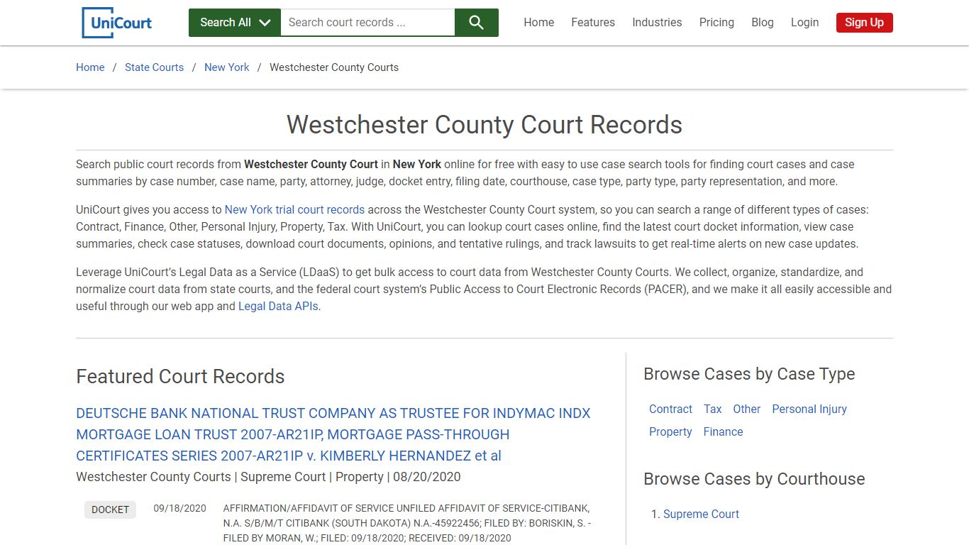 Westchester County Court Records | New York | UniCourt