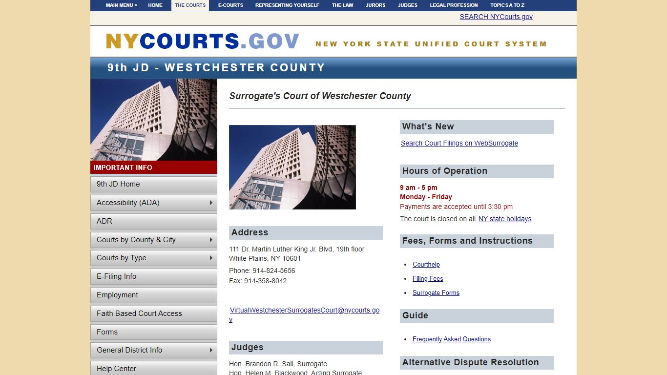 Surrogate's Court of Westchester County | NYCOURTS.GOV